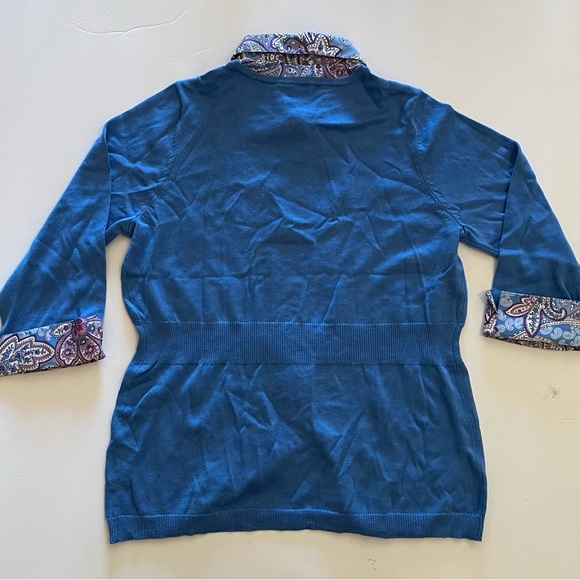 Blue Paisley Print Collared Button-front Belted Blouse - Picture 6 of 10